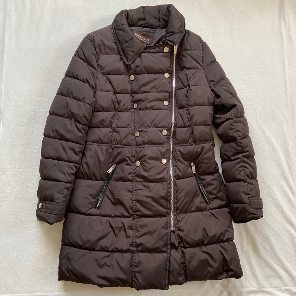 cutty shark brown long puffer jacket